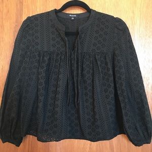 Madewell Black Eyelet Lace Up Top